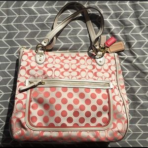 Coach tote. Like new. Orange/pink polkadots and Cs